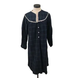Lanz Of Salzburg Vintage Nightgown Blue Green Plaid Size S Long Sleeve
