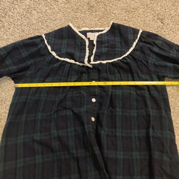 Lanz Of Salzburg Vintage Nightgown Blue Green Plaid Size S Long Sleeve