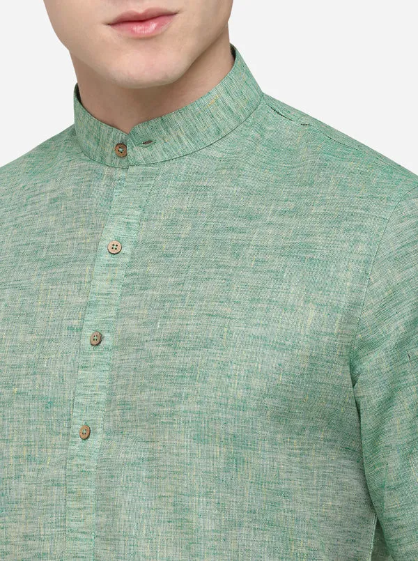 Light Green Self Textured Regular Fit Modi Kurta | JadeBlue