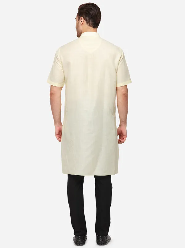 Light Yellow Self Textured Regular Fit Modi Kurta | JadeBlue