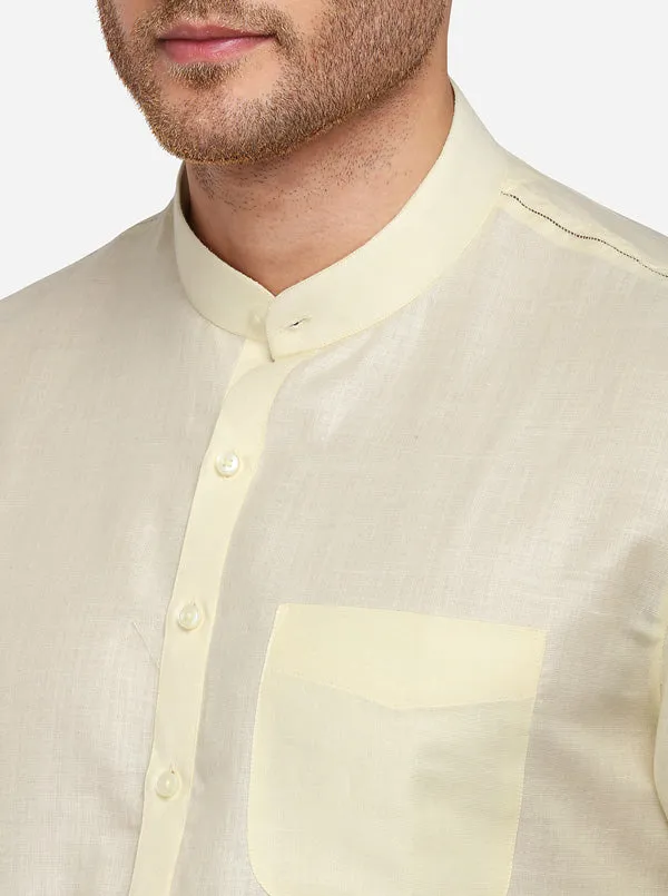 Light Yellow Self Textured Regular Fit Modi Kurta | JadeBlue