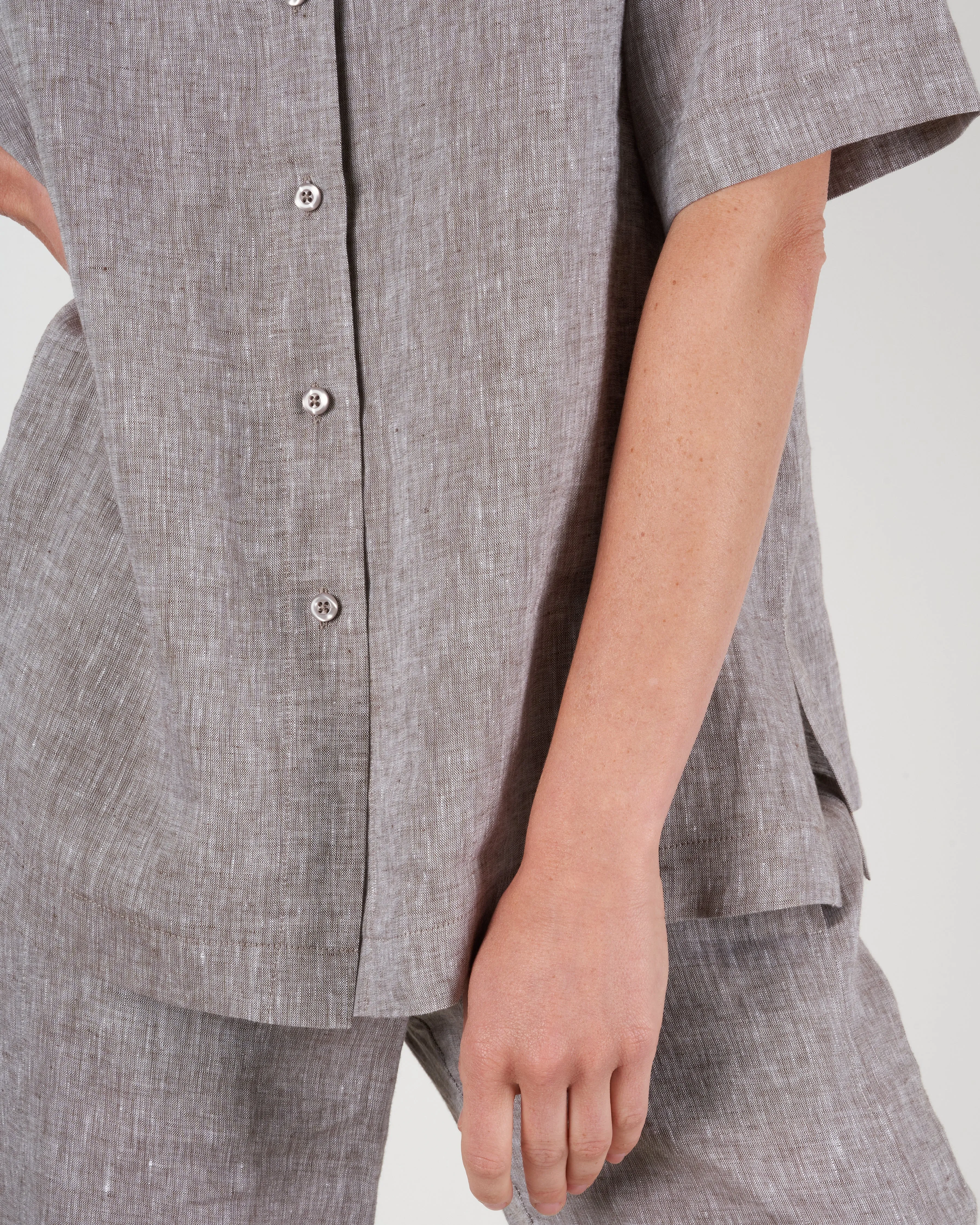 linen notch collar shirt - brown