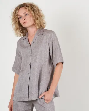linen notch collar shirt - brown