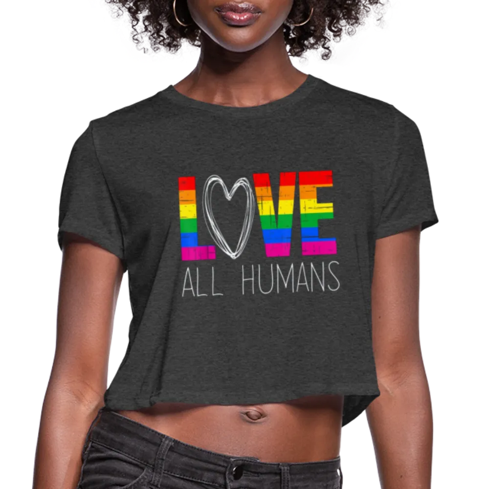 Love All Humans LGBTQ Pride Rainbow Women’s Premium Adult Cropped T-Shirt