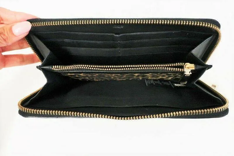 Maje Continental Zip Around Wallet Gita Black Leather & Suede