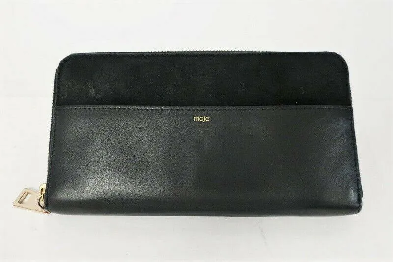 Maje Continental Zip Around Wallet Gita Black Leather & Suede
