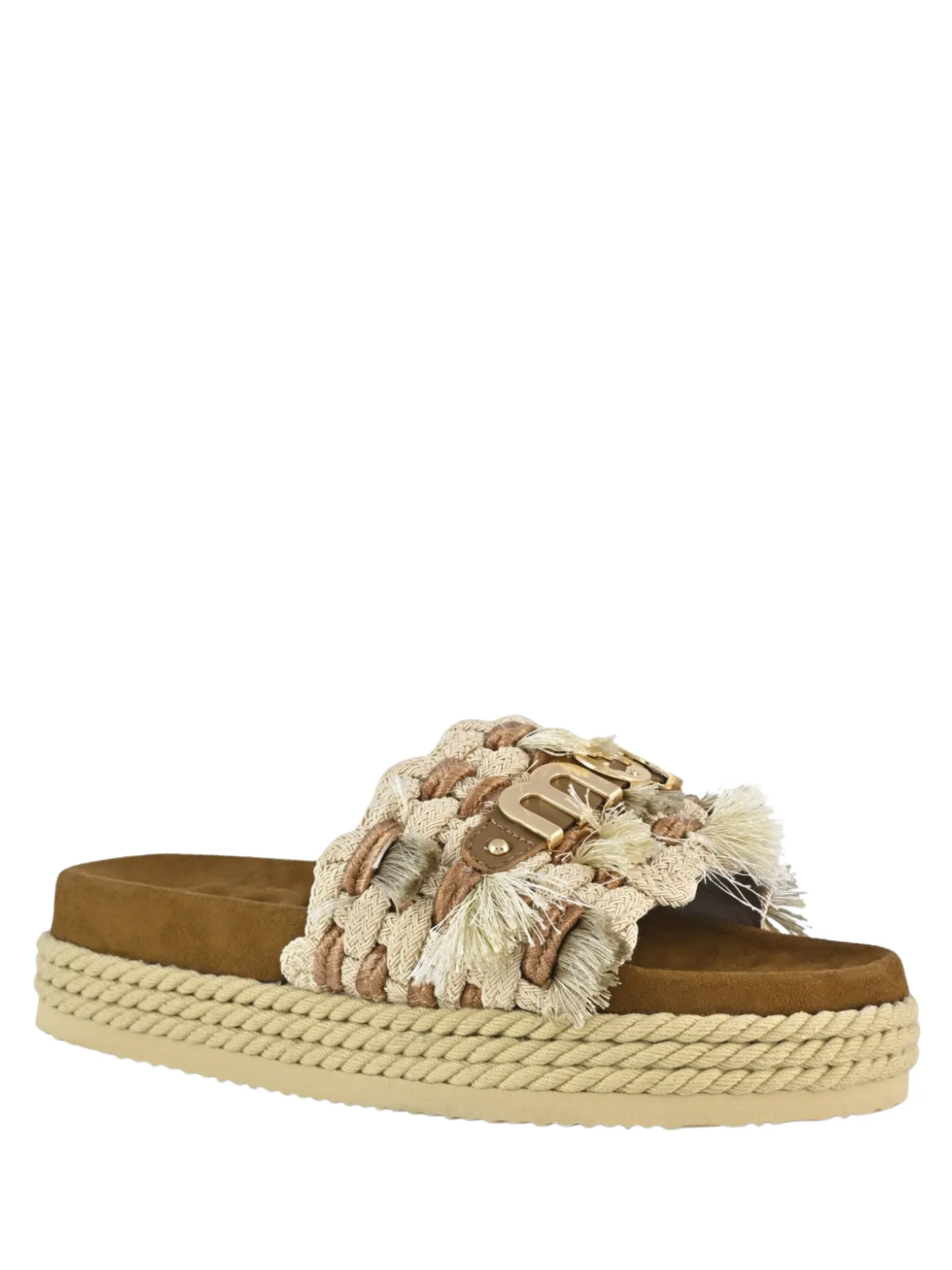 MOU WOMEN Monoband Rope Sandal Fringes Beige