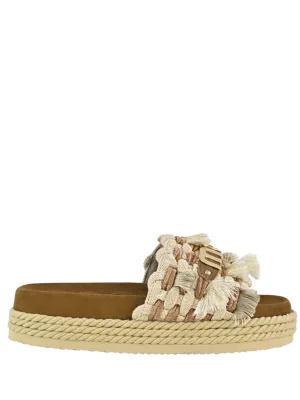 MOU WOMEN Monoband Rope Sandal Fringes Beige