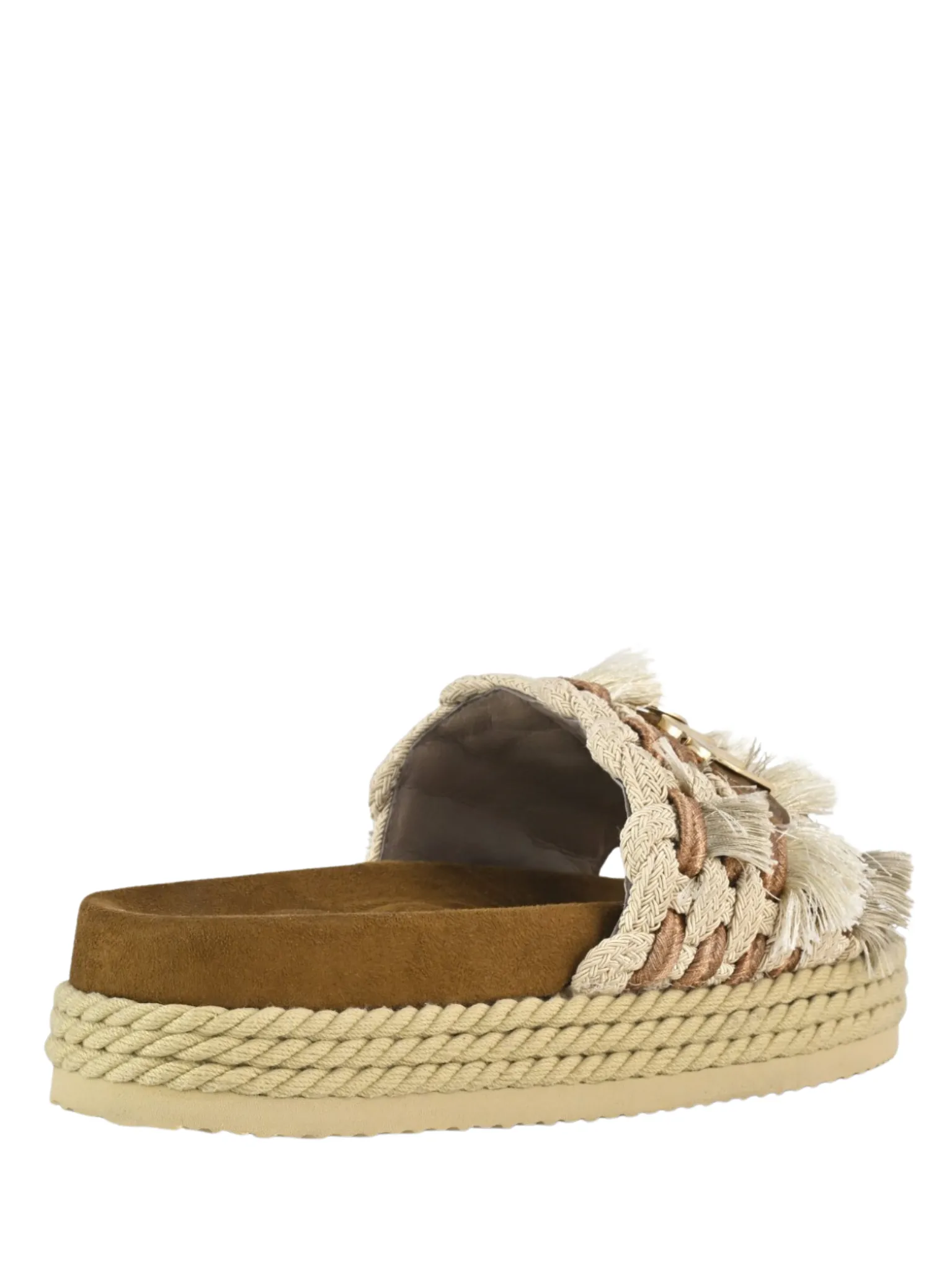 MOU WOMEN Monoband Rope Sandal Fringes Beige
