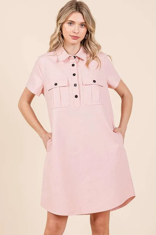 New Button Detail Collared Neck Short Sleeve Shirt Dress For Women – Chic, Trendy, Casual, Unique, Versatile & Classic Elegance