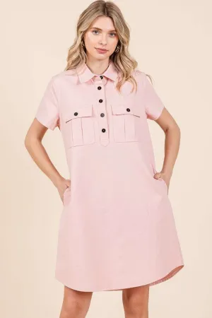 New Button Detail Collared Neck Short Sleeve Shirt Dress For Women – Chic, Trendy, Casual, Unique, Versatile & Classic Elegance