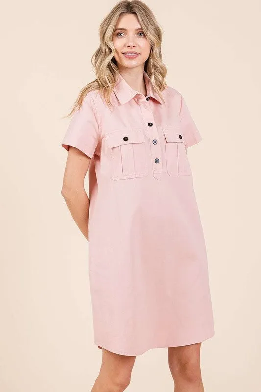 New Button Detail Collared Neck Short Sleeve Shirt Dress For Women – Chic, Trendy, Casual, Unique, Versatile & Classic Elegance