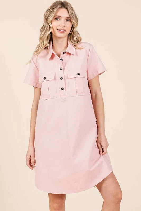 New Button Detail Collared Neck Short Sleeve Shirt Dress For Women – Chic, Trendy, Casual, Unique, Versatile & Classic Elegance