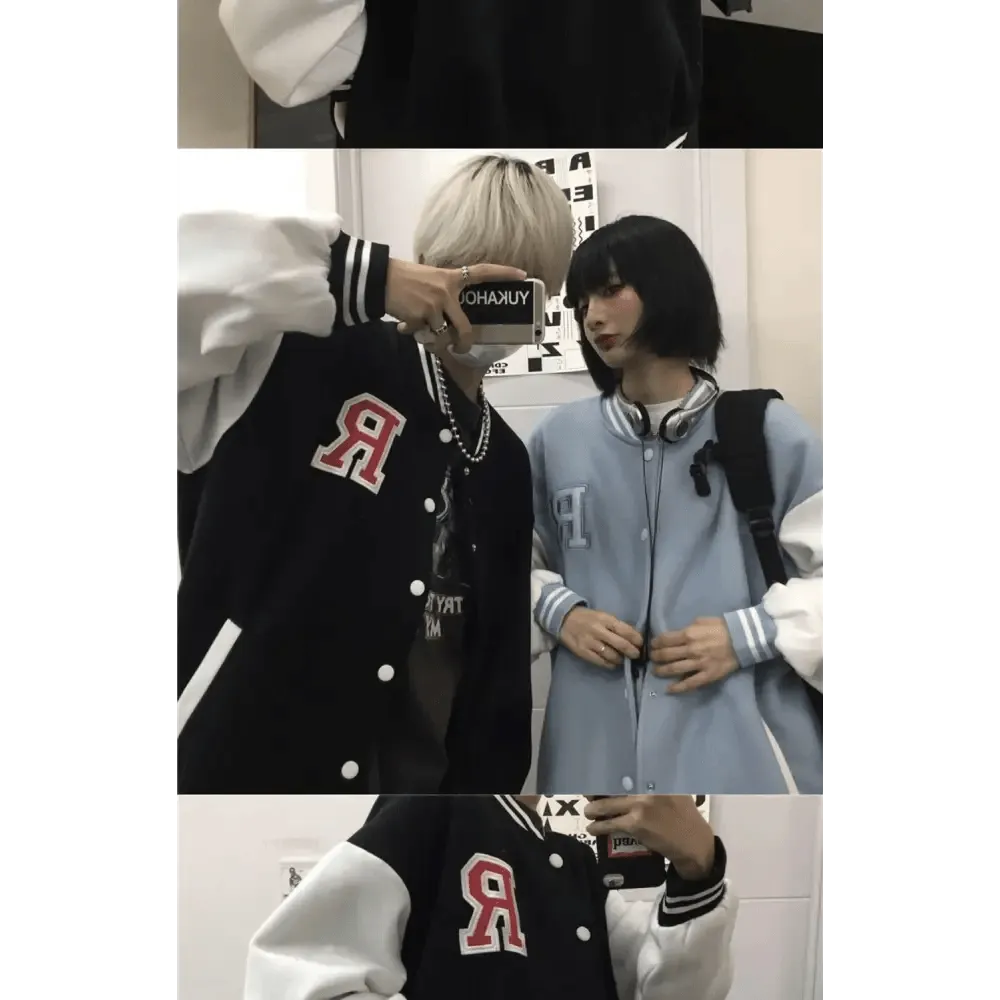 New Elegance Spring Autumn Coat Baseball Bomber Jacket Loose Letter R Men Women Couples Tops Plus Size Jackets Streetwear
