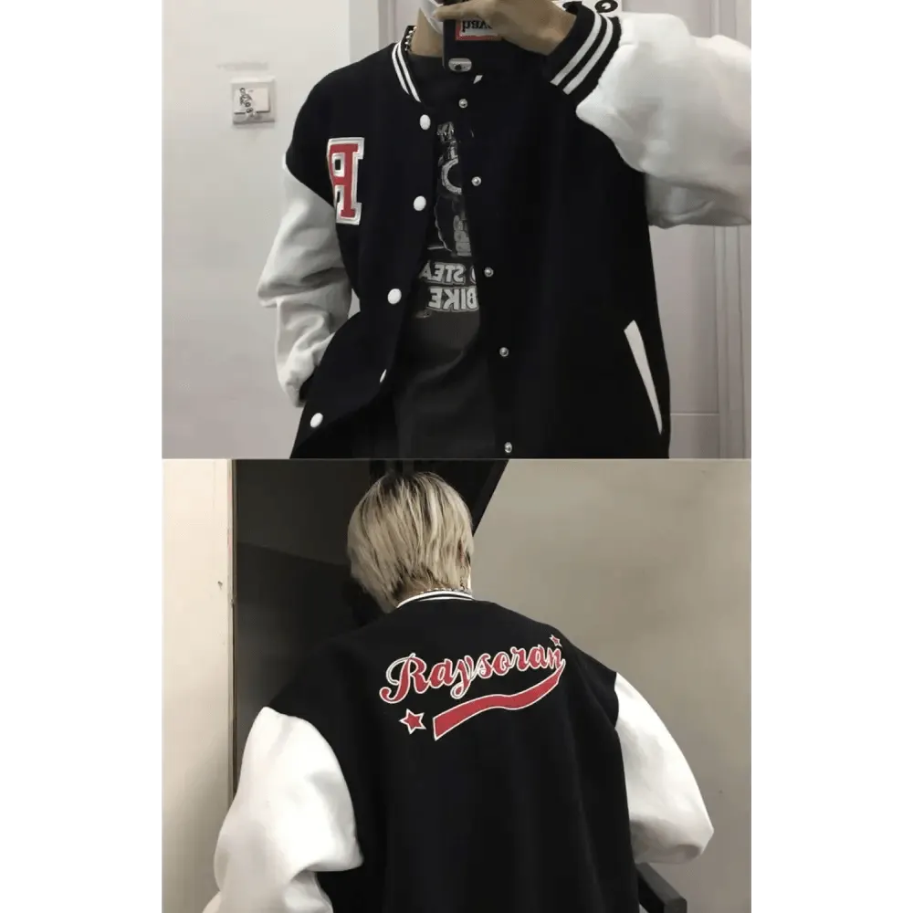 New Elegance Spring Autumn Coat Baseball Bomber Jacket Loose Letter R Men Women Couples Tops Plus Size Jackets Streetwear