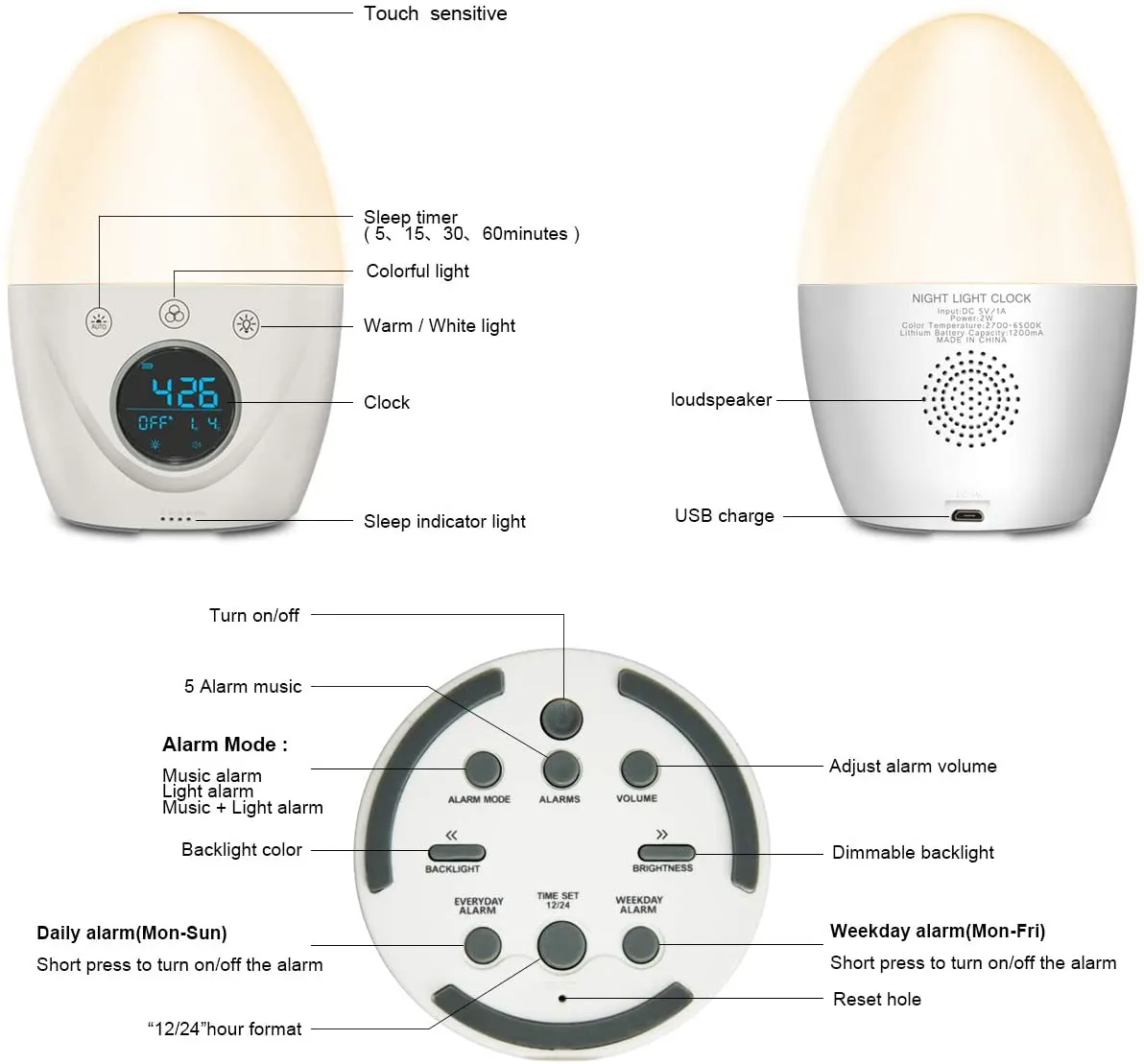 New in box! FiveHome Kids Alarm Clock, Children's Sleep Trainer, 7 Color Wake Up Light & Night Light, Sleep Timer -Teaches Child When Fine to Wake Up
