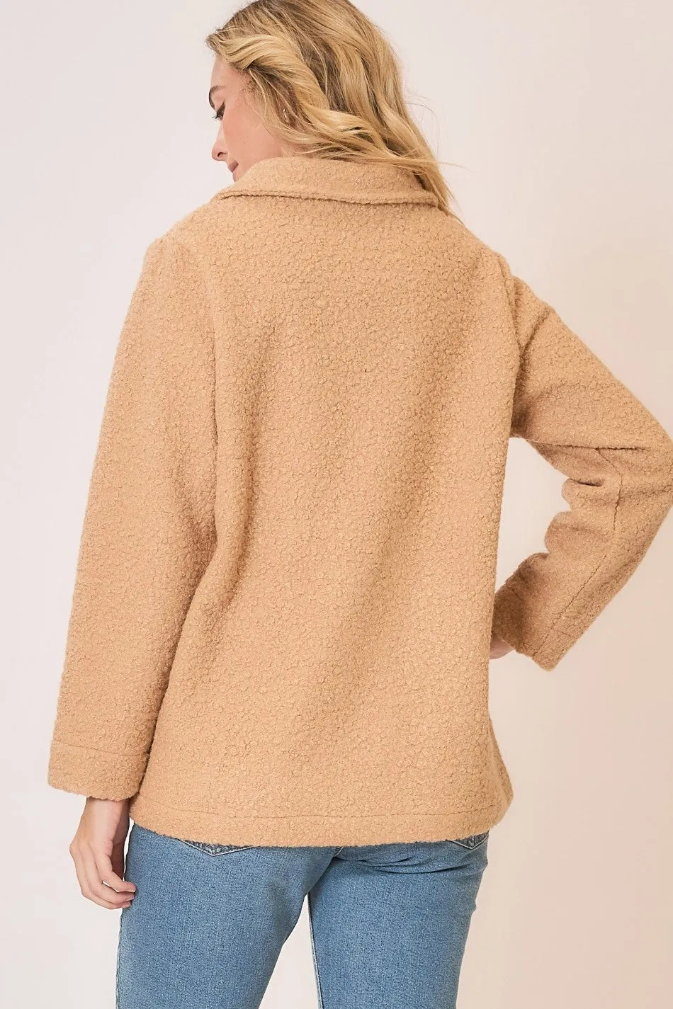 Notched Lapel Pile Fleece Sherpa Pea Coat by Cozy Co