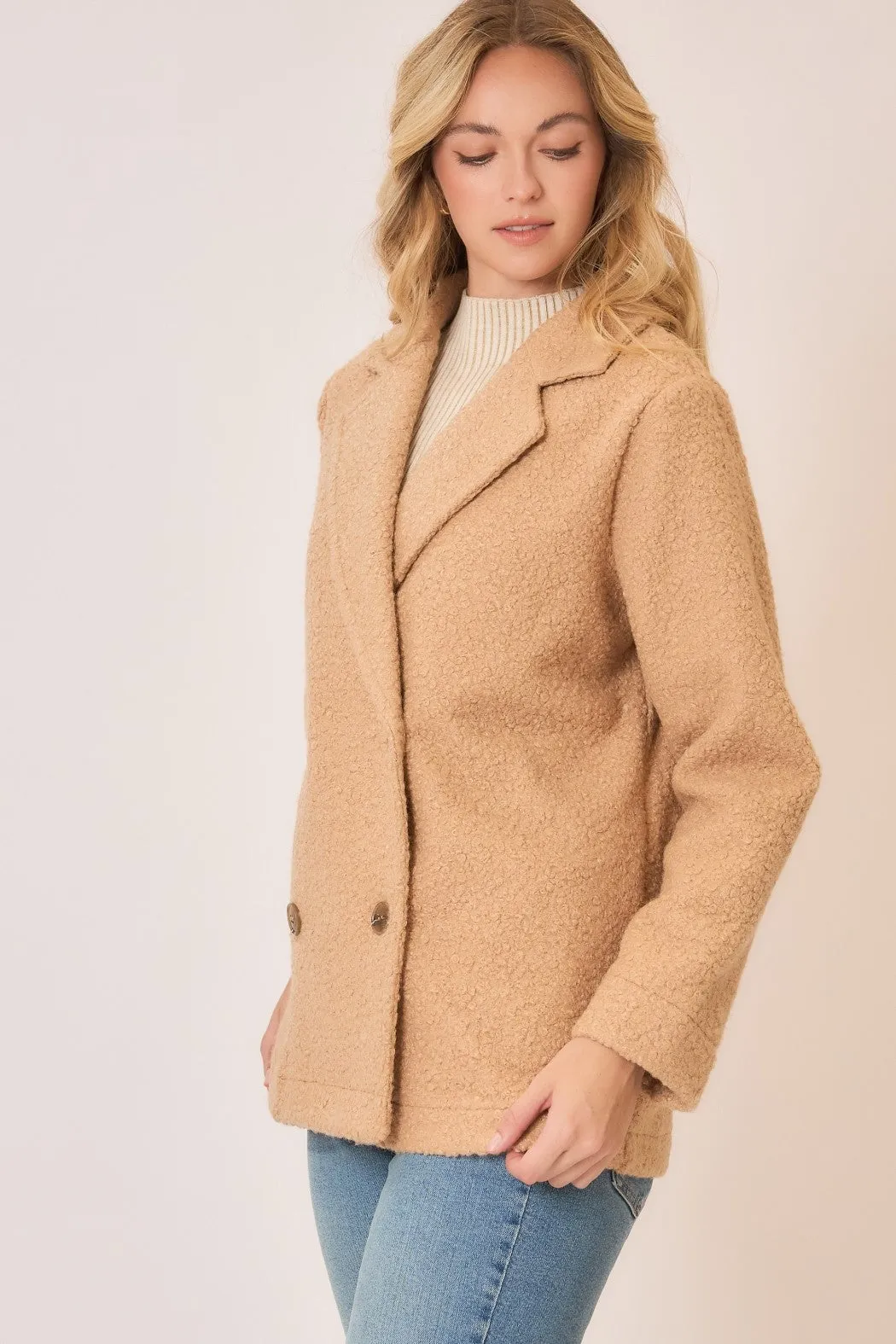 Notched Lapel Pile Fleece Sherpa Pea Coat by Cozy Co