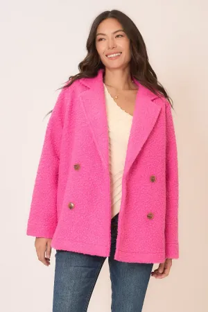 Notched Lapel Pile Fleece Sherpa Pea Coat by Cozy Co