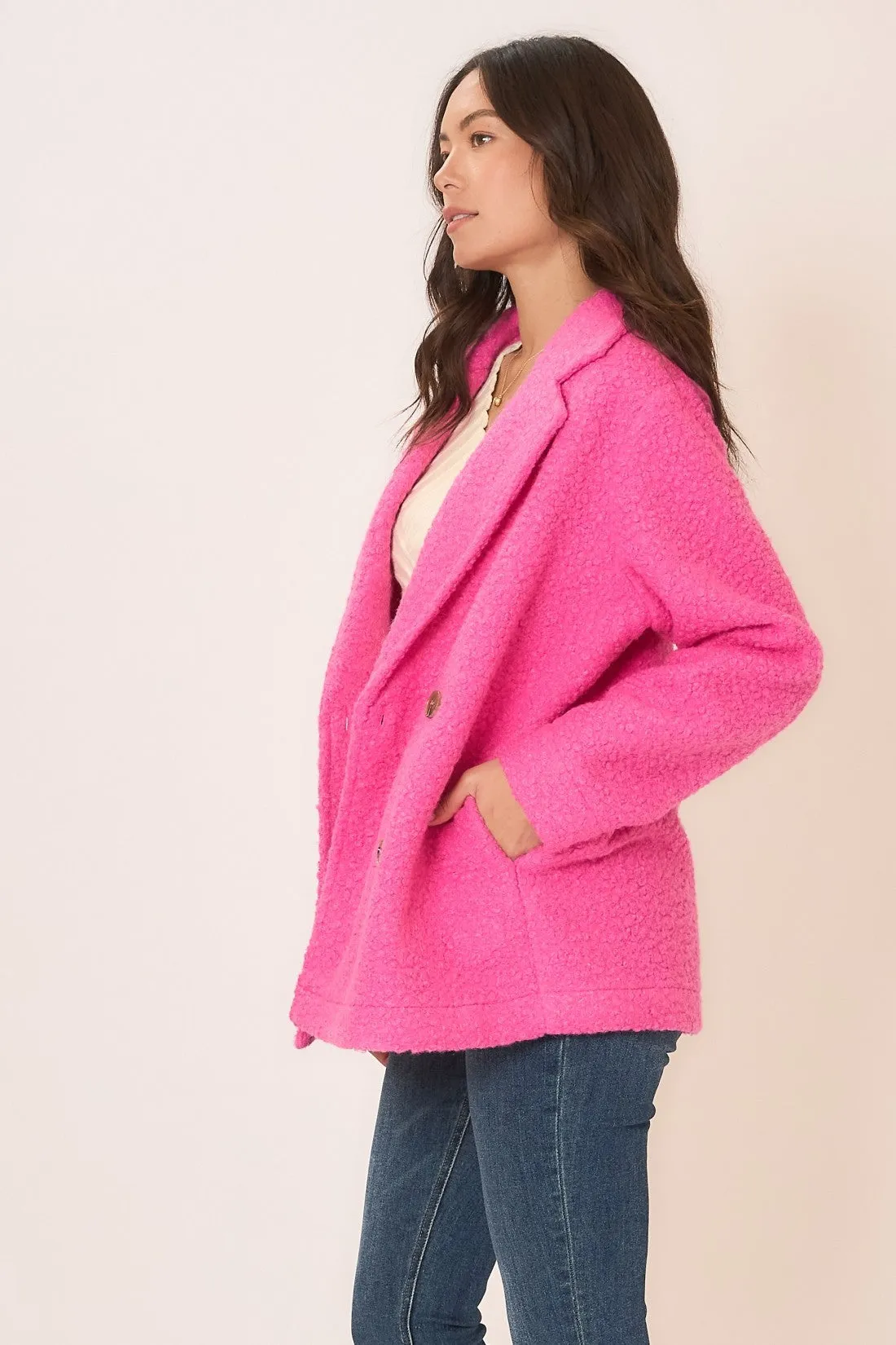 Notched Lapel Pile Fleece Sherpa Pea Coat by Cozy Co