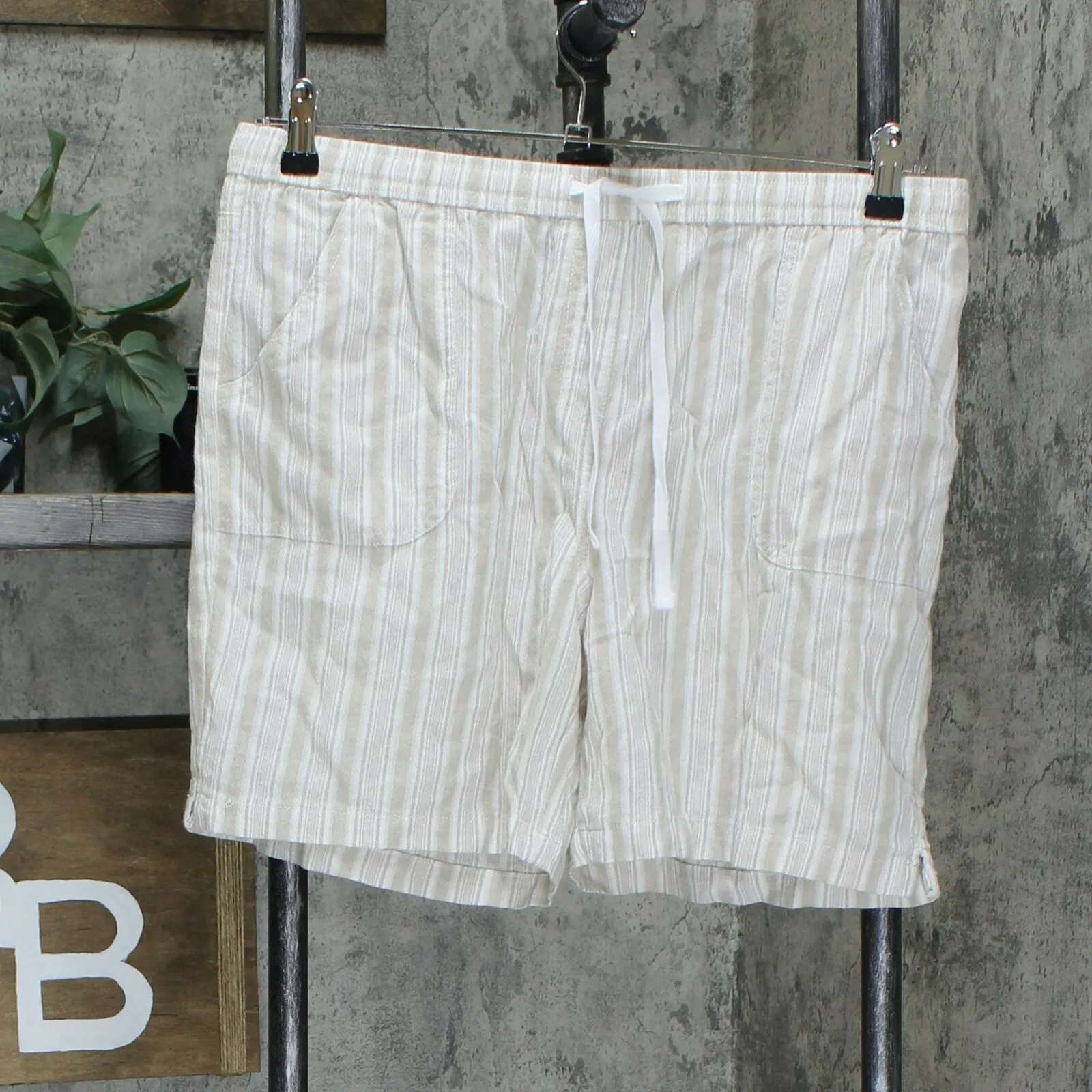 NWT Karen Scott Petite Cotton Elastic Waist Striped Shorts. 100090830PT PL