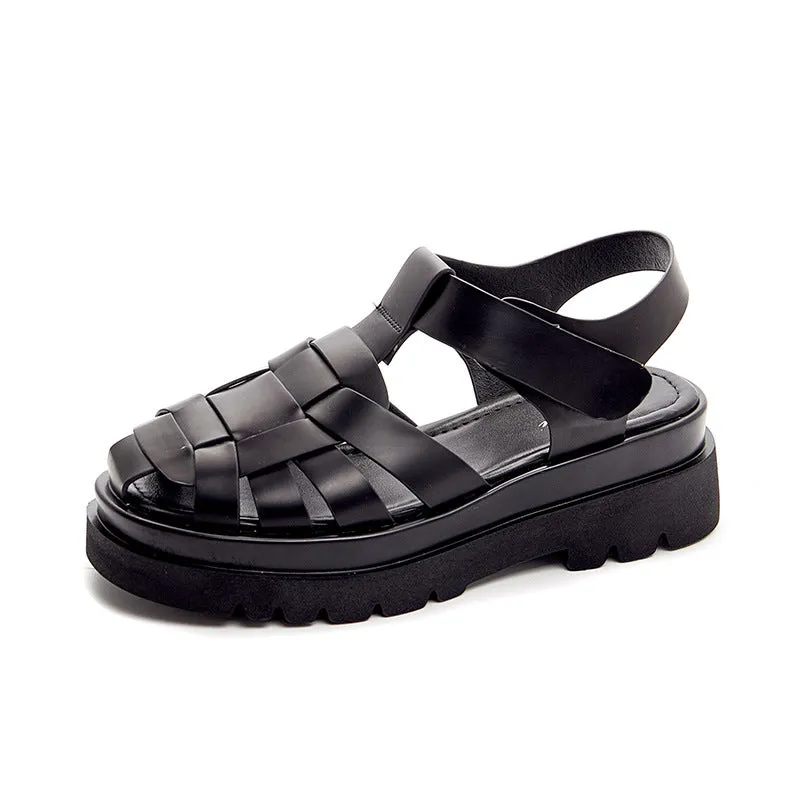 One Word Strap Sandals Women's All-match Toe Roman Shoes