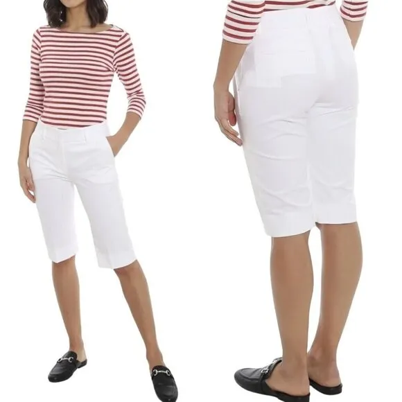 Piazza Sempione Shorts Women Size 4 White Cotton Italian Bermuda Walking Preppy