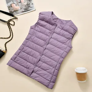 Plus Size Vest Women Collarless Down Light Autumn And Winter Jacket Inner Wear Long Plaid Tunic Coats зимняя куртка женская