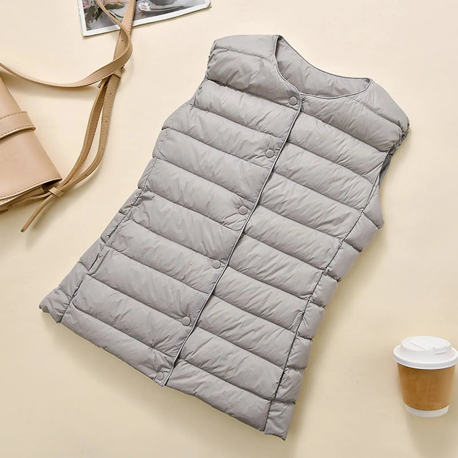 Plus Size Vest Women Collarless Down Light Autumn And Winter Jacket Inner Wear Long Plaid Tunic Coats зимняя куртка женская