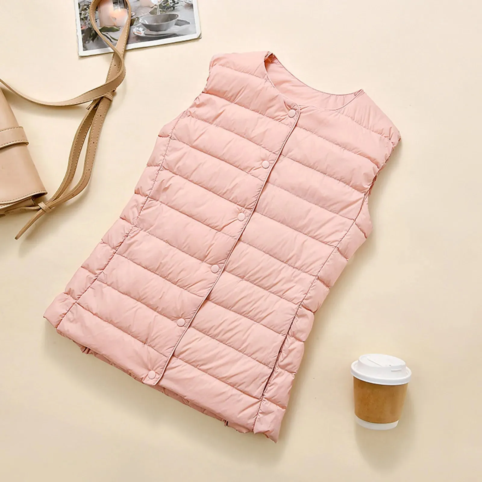 Plus Size Vest Women Collarless Down Light Autumn And Winter Jacket Inner Wear Long Plaid Tunic Coats зимняя куртка женская