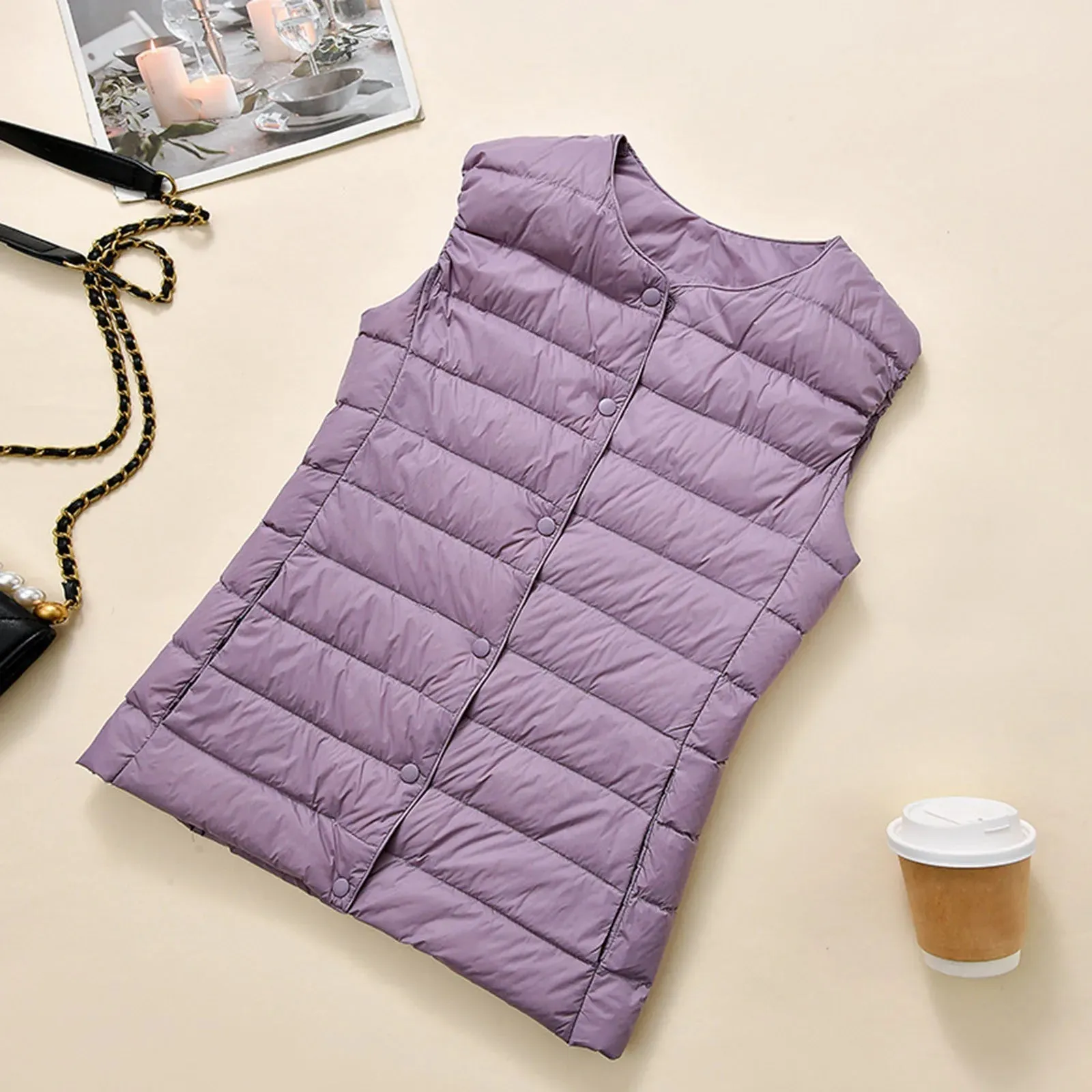 Plus Size Vest Women Collarless Down Light Autumn And Winter Jacket Inner Wear Long Plaid Tunic Coats зимняя куртка женская