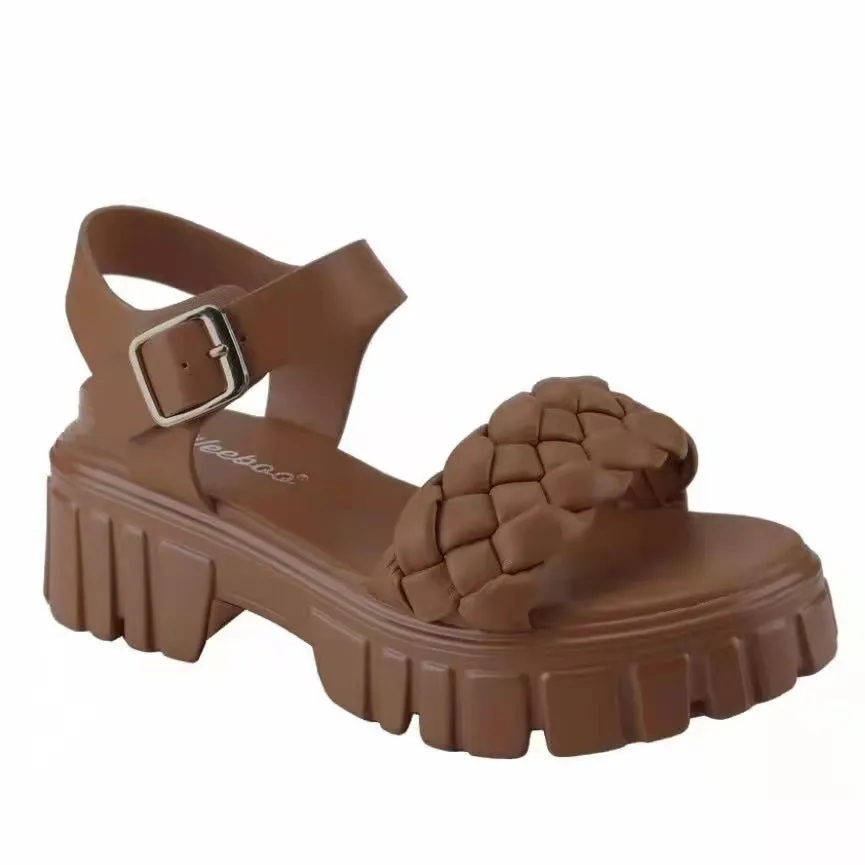 Plus Size Women's Platform Woven Buckle Sandals