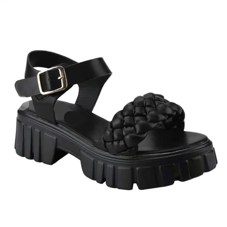 Plus Size Women's Platform Woven Buckle Sandals