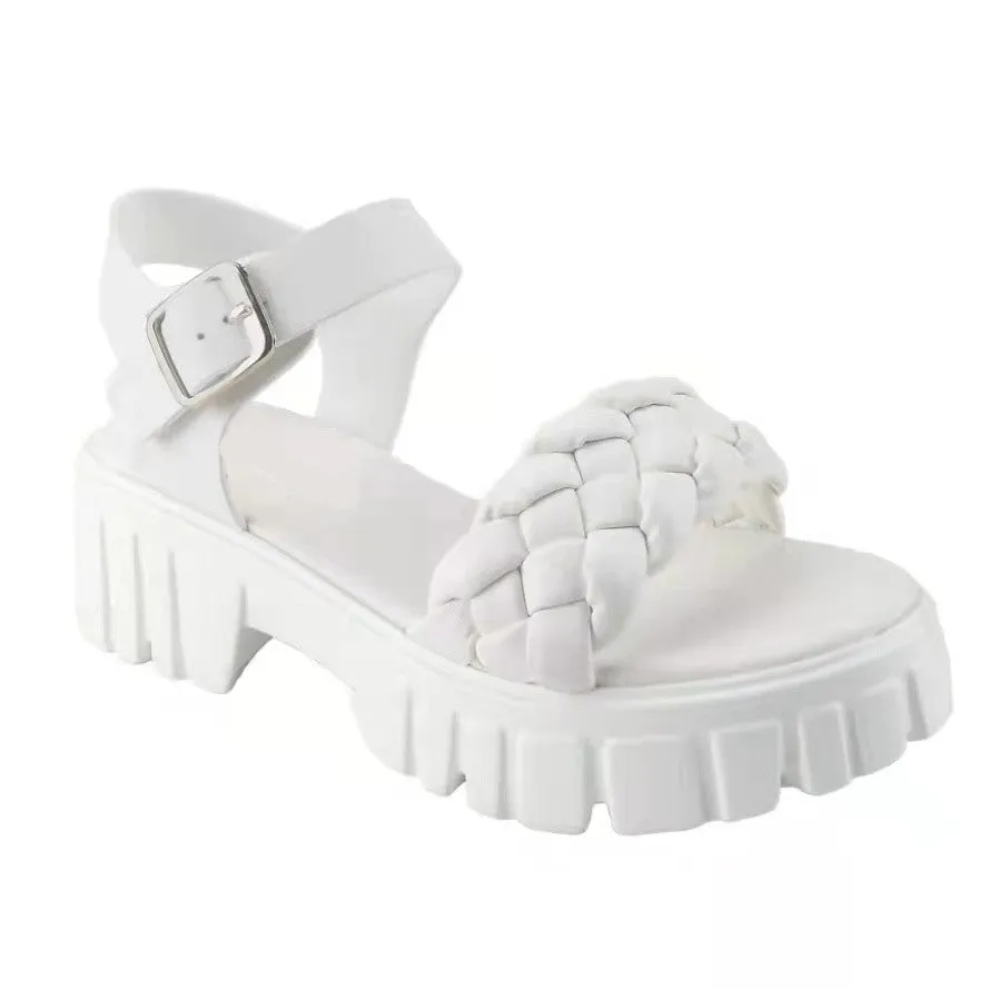 Plus Size Women's Platform Woven Buckle Sandals