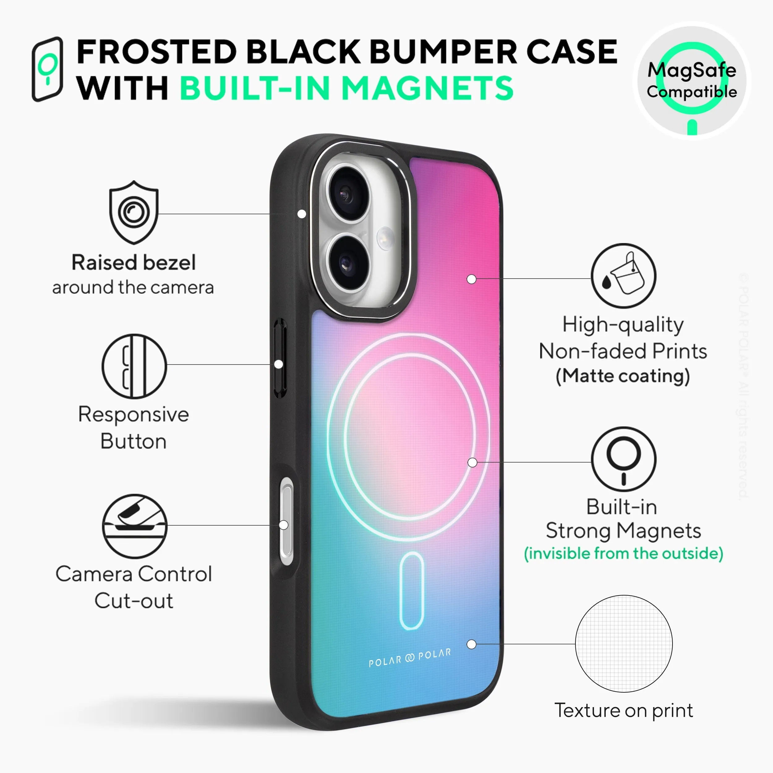 Polar Light - iPhone 16 Plus Frosted Black Bumper MagSafe Case