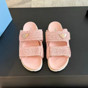 PRA RAFFIA CORK SLIDE LIGHT PINK CALFSKIN