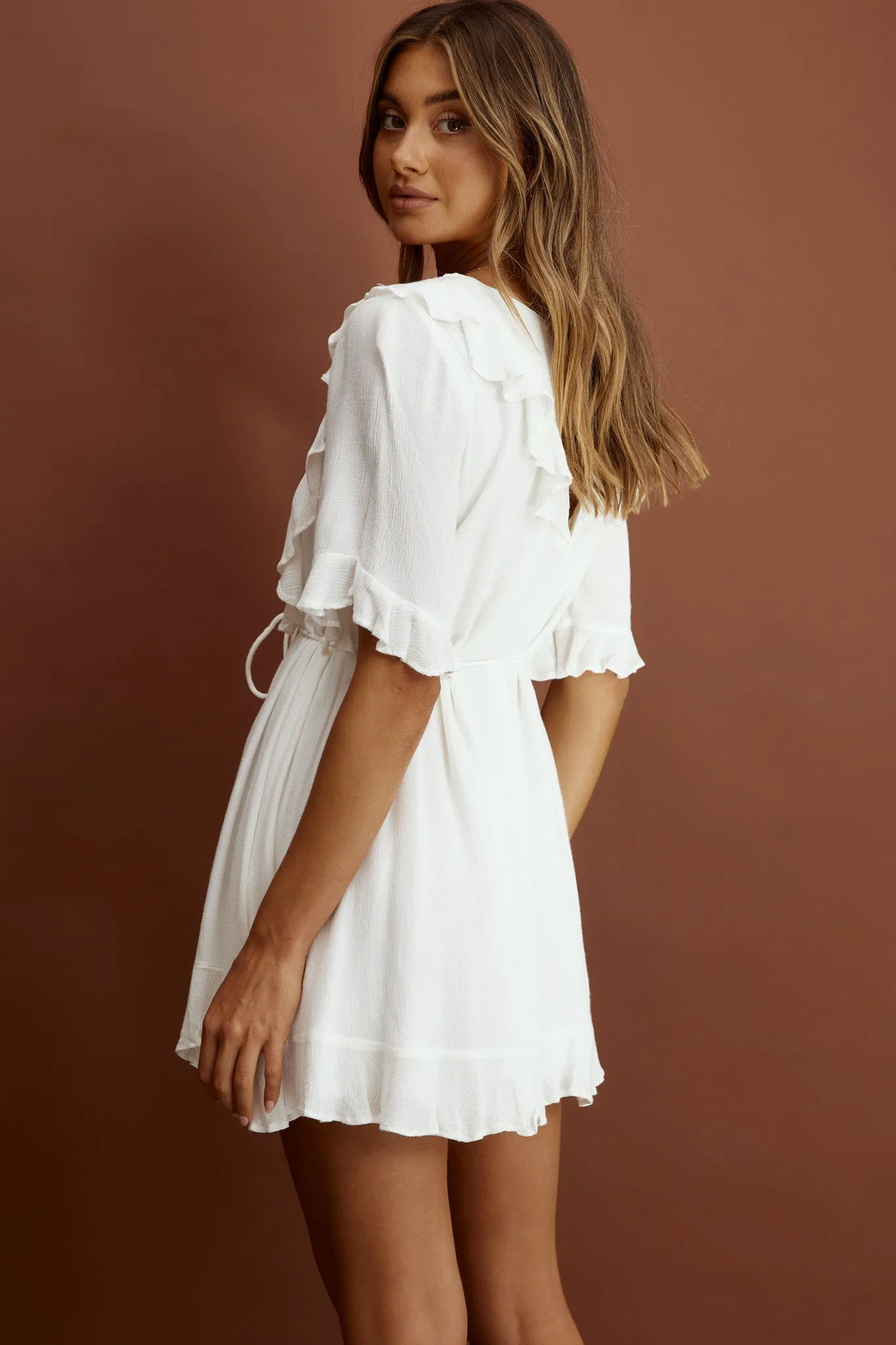 Promenade Faux Placket Pintuck Dress White