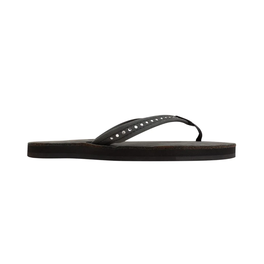 RAINBOW 101CLTSNK/PBLK  CRYSTAL SING LAY ARCH YTH'S (Medium) Black Leather Narrow Strap Sandals