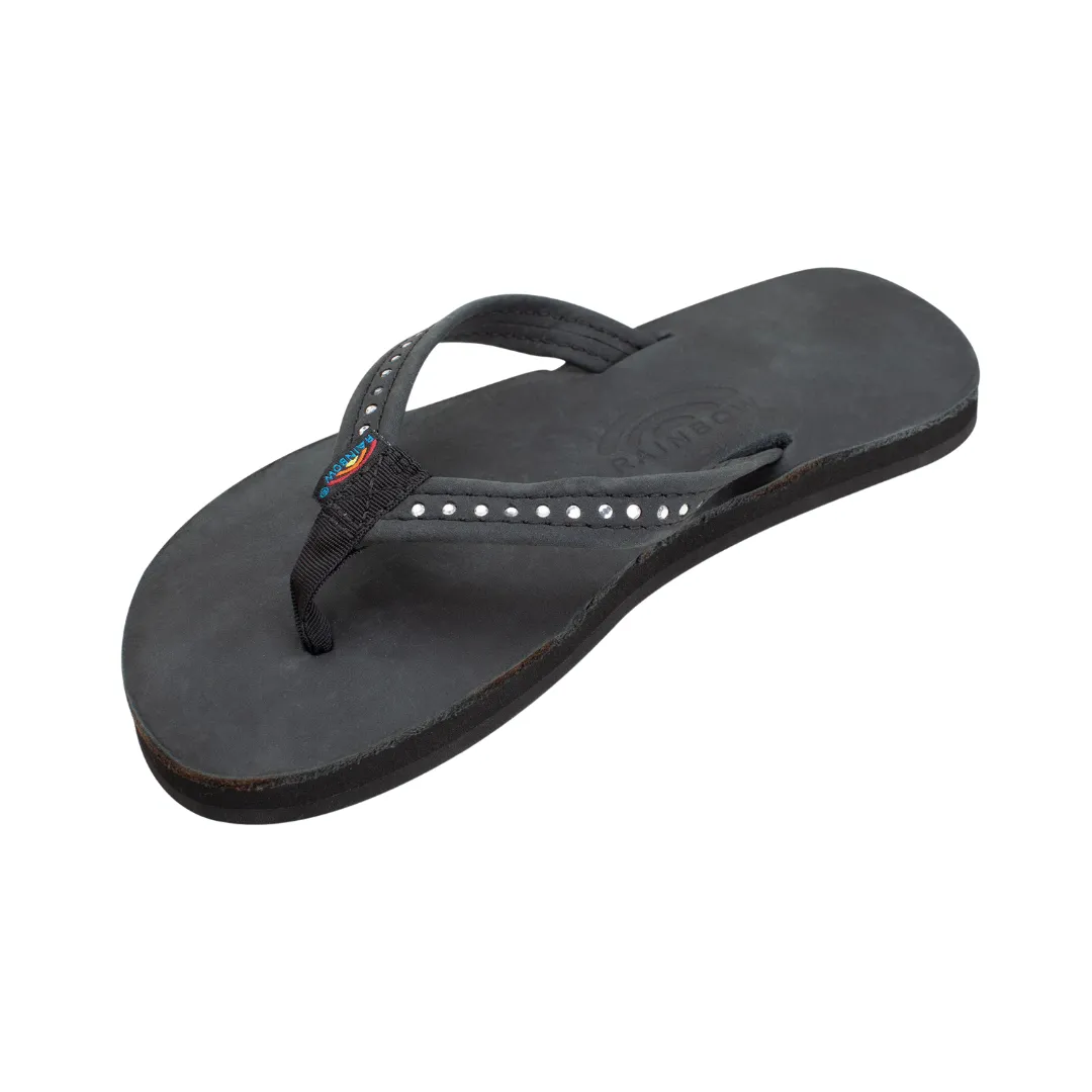 RAINBOW 101CLTSNK/PBLK  CRYSTAL SING LAY ARCH YTH'S (Medium) Black Leather Narrow Strap Sandals