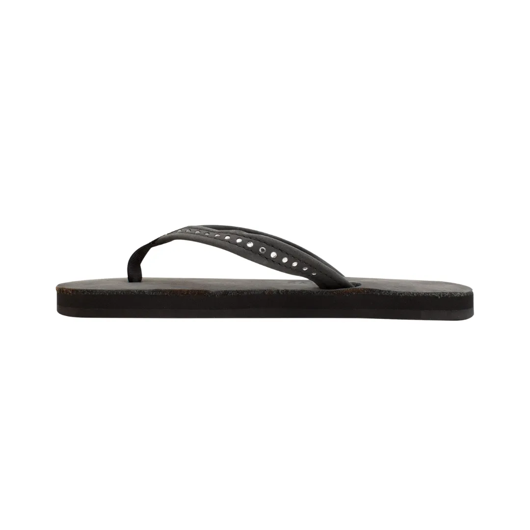 RAINBOW 101CLTSNK/PBLK  CRYSTAL SING LAY ARCH YTH'S (Medium) Black Leather Narrow Strap Sandals
