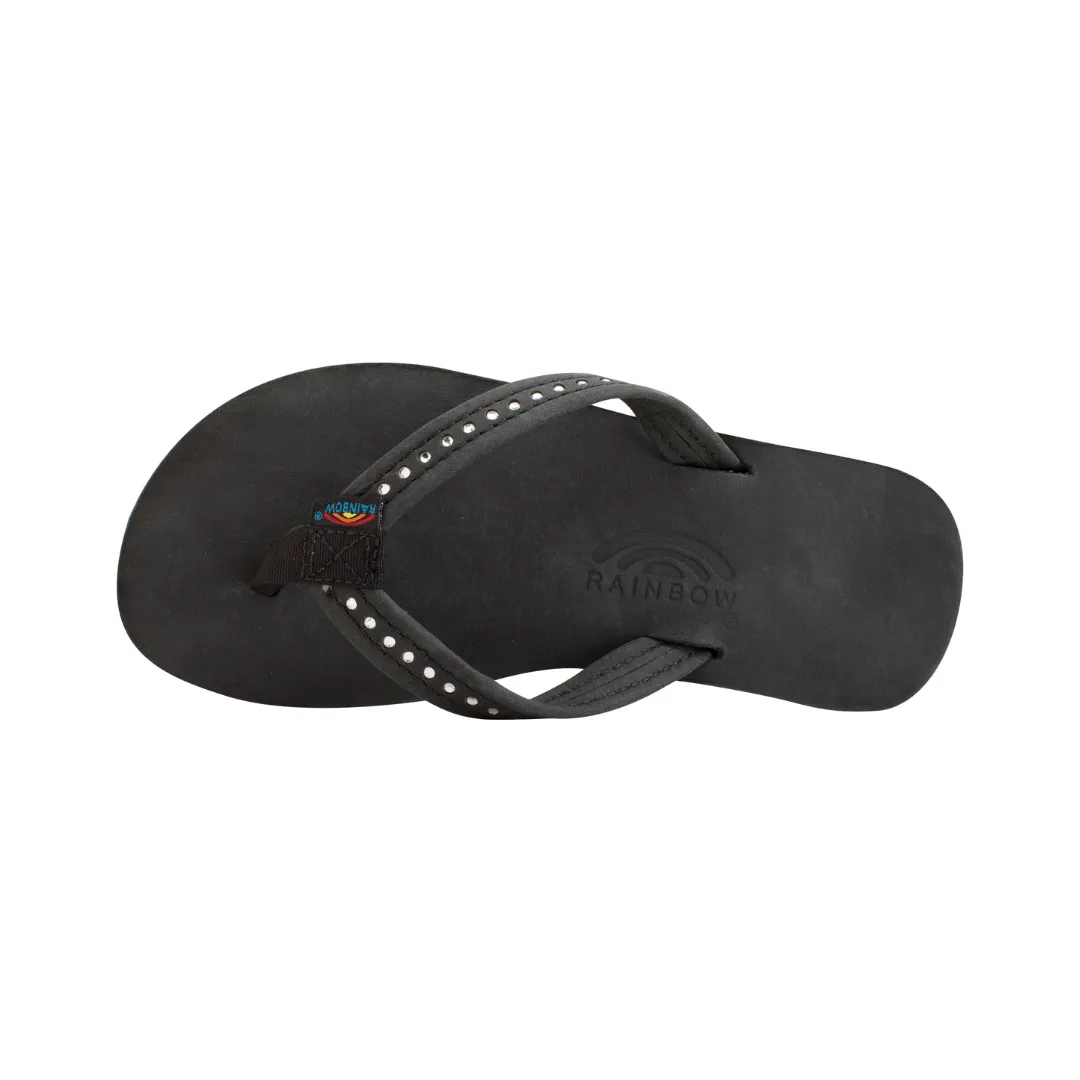 RAINBOW 101CLTSNK/PBLK  CRYSTAL SING LAY ARCH YTH'S (Medium) Black Leather Narrow Strap Sandals