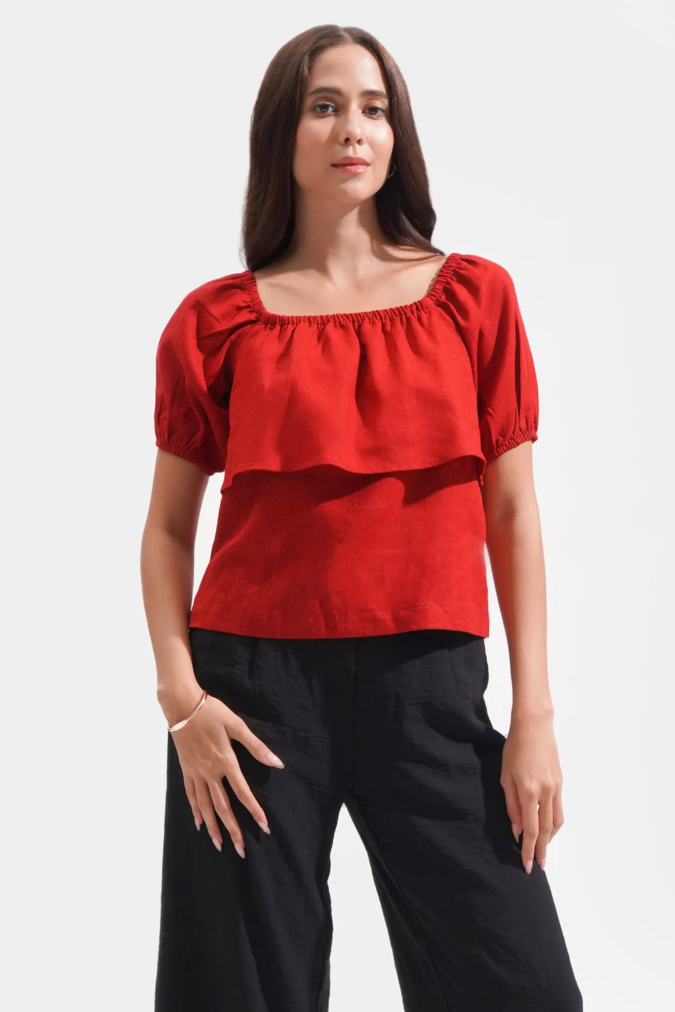 REFORME Two-Way Shirred Linen Blend Top
