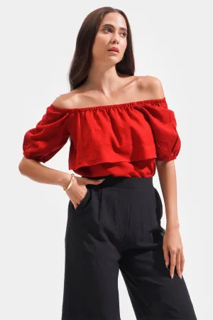 REFORME Two-Way Shirred Linen Blend Top
