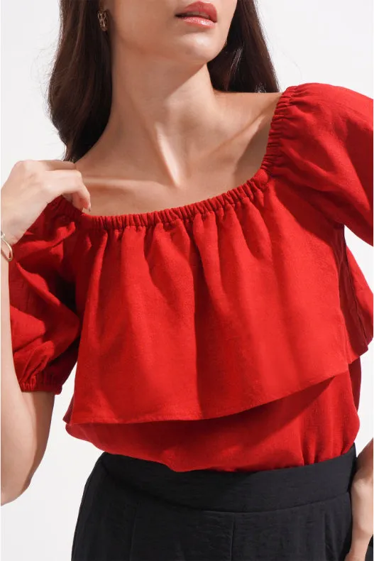 REFORME Two-Way Shirred Linen Blend Top