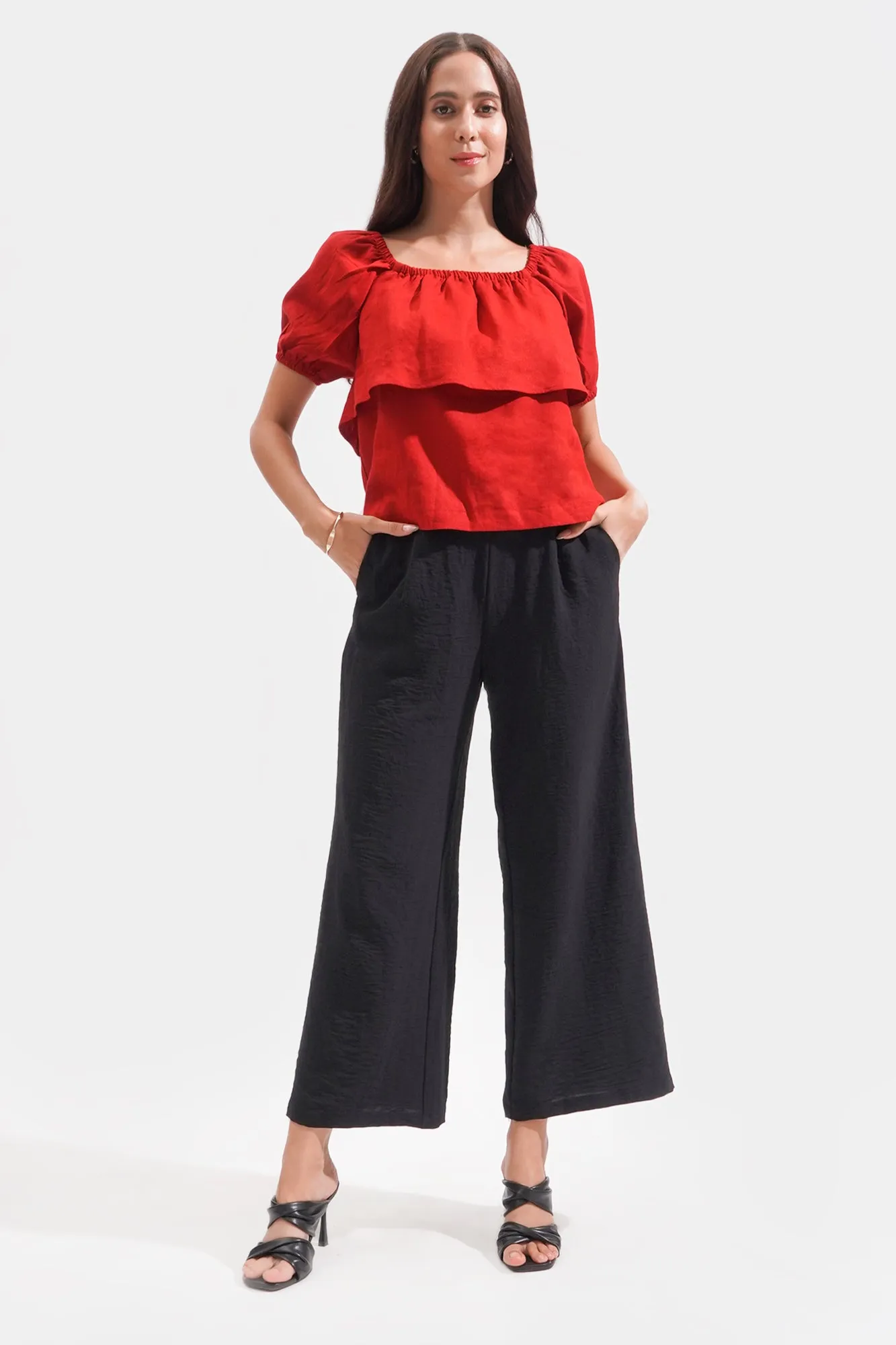 REFORME Two-Way Shirred Linen Blend Top