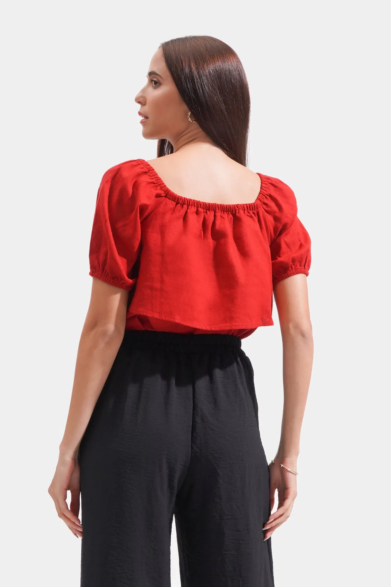 REFORME Two-Way Shirred Linen Blend Top