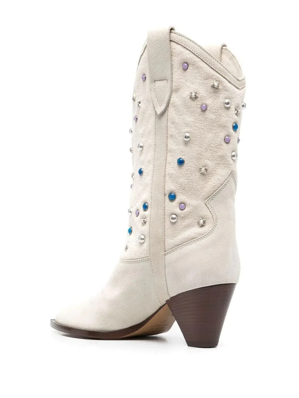 Roman Cow Suede White Denim Patchwork Spike heel Boots