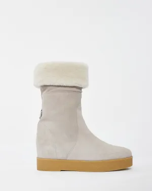 Salvatore Ferragamo Grey Suede & Fur Wedge Boots - 8.5