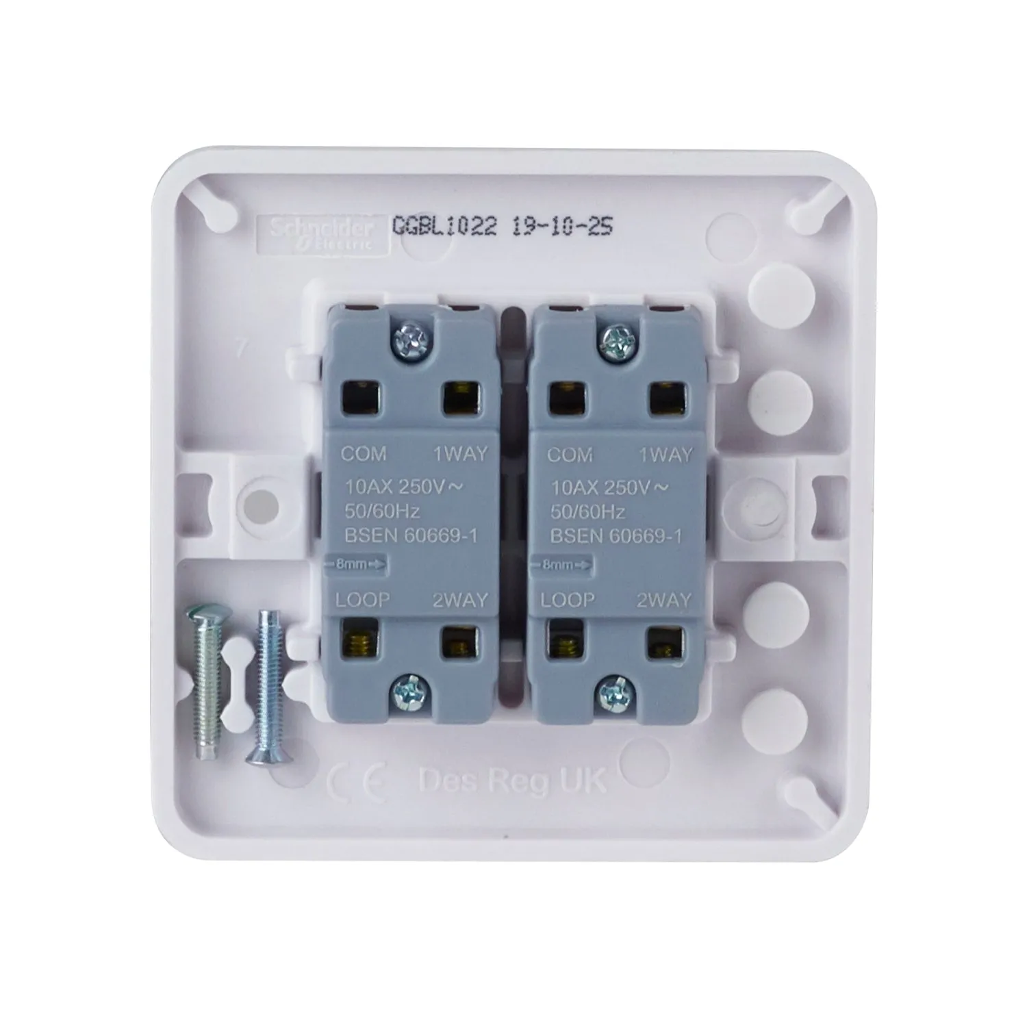 Schneider Electric GGBL1022 Lisse White Moulded 10AX 2G 2-Way Plate Switch