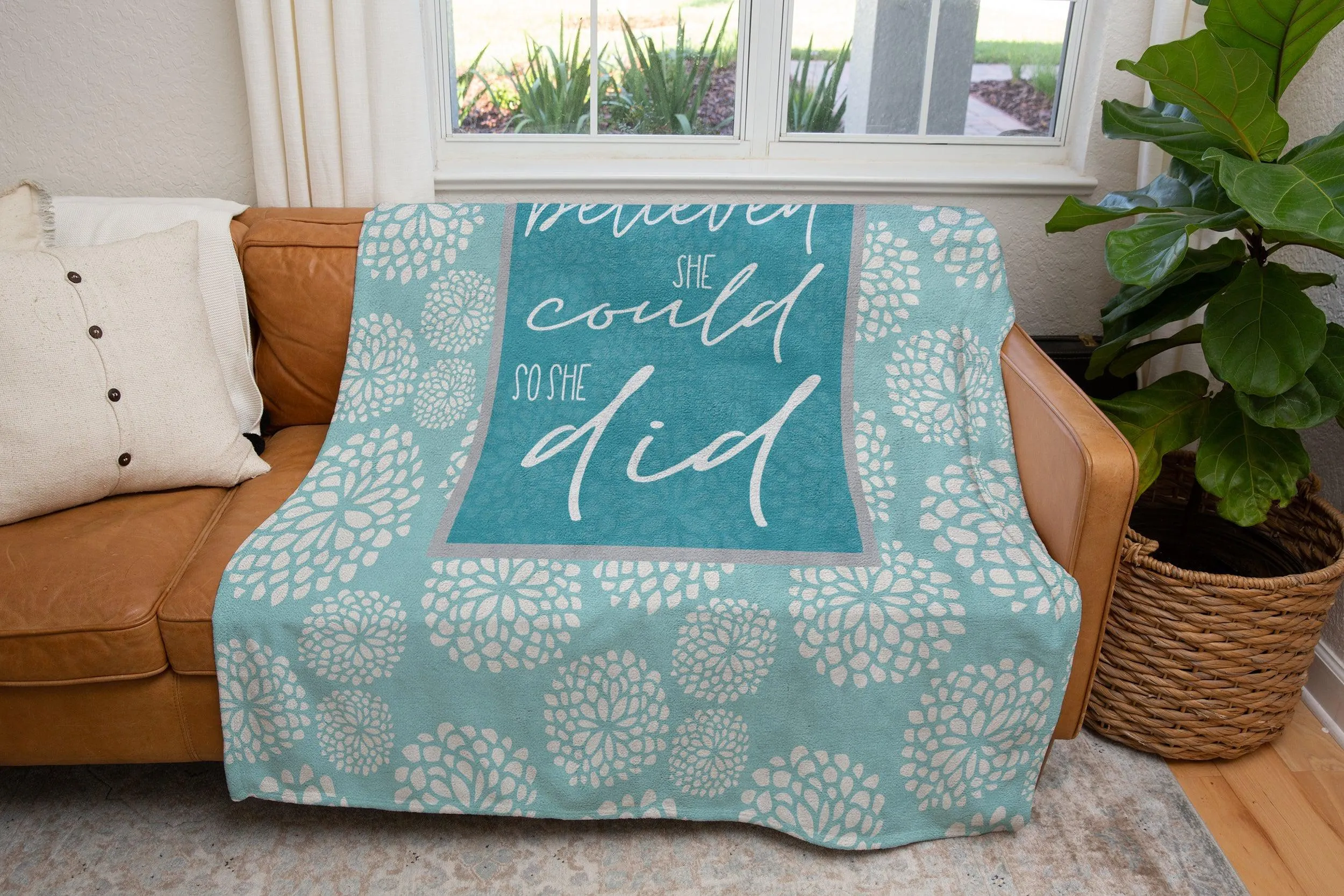 She Believed She Could So She Did Blue Quote Blanket